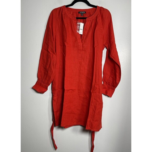J.CREW Cabana Mini Dress in Linen Size Small Red NEW Beach Preppy Casual CI922 - Picture 2 of 16